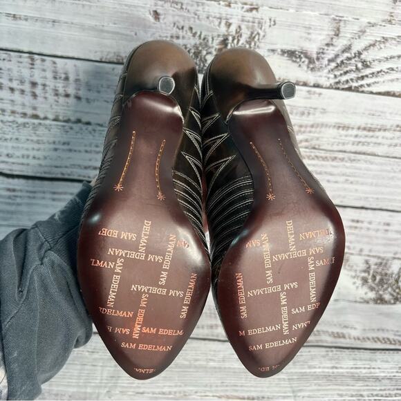 Sam Edelman 7.5 Tessa Laser Etched Heel Bronze High Heels 4" - Picture 7 of 10